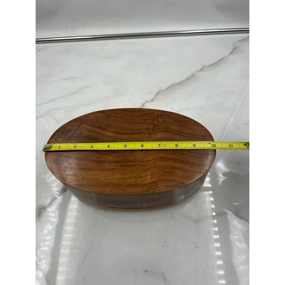 Handcrafted Oval Wood Jewelry Keepsake Box Natural Grain Hinged Lid 10.5 Inch - Picture 8 of 11